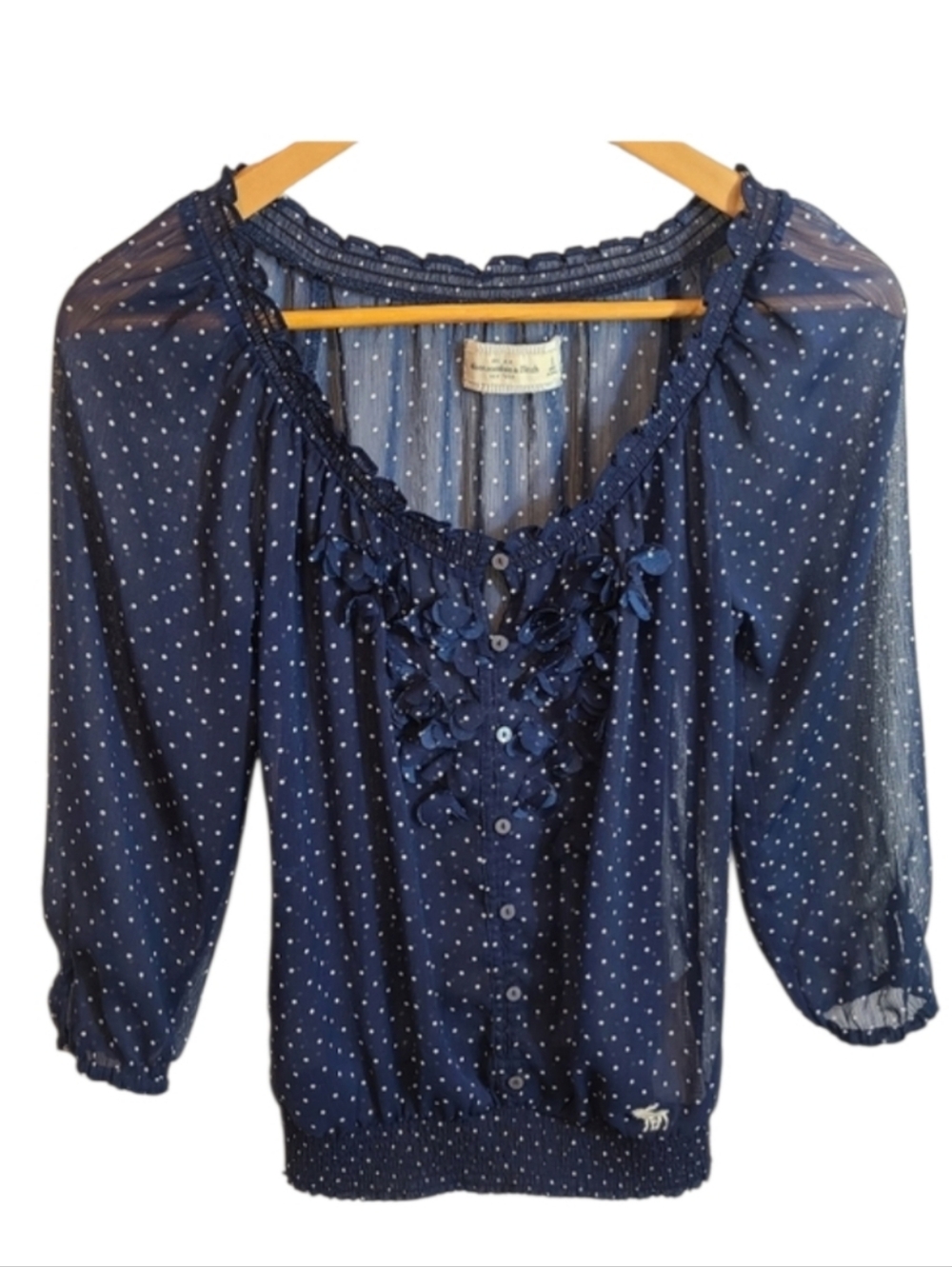 Abercrombie & Fitch Sheer Ruffled Polka Dot Blouse